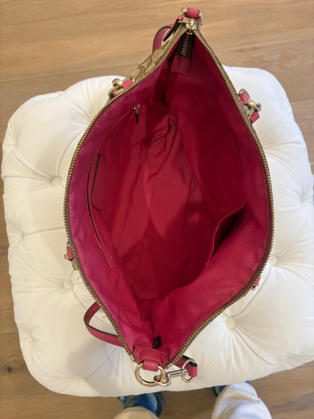 Coach F36722 Signature Canvas Tote Pink Trim Shoulder Bag - Picture 6 of 12